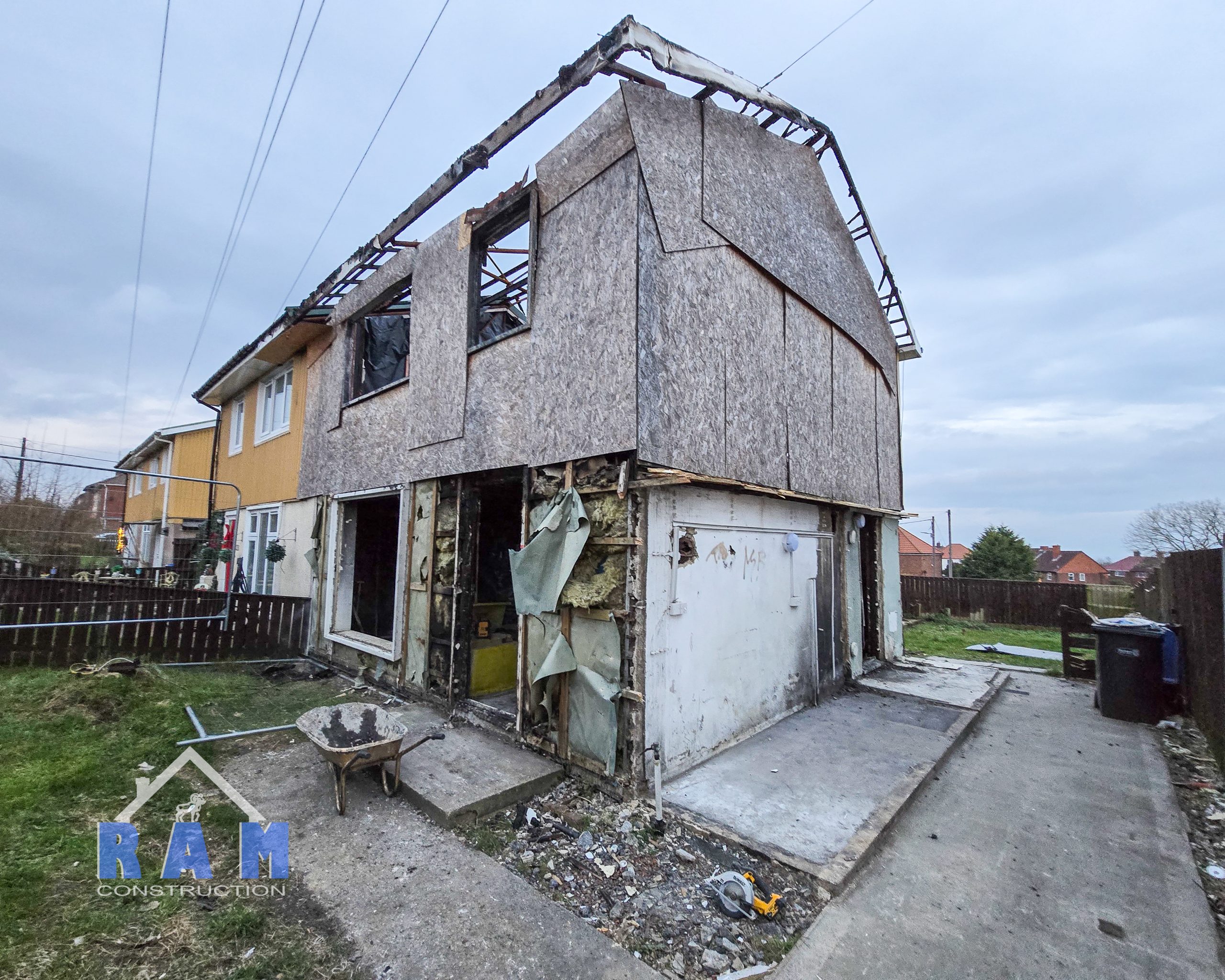 badly fire damaged house